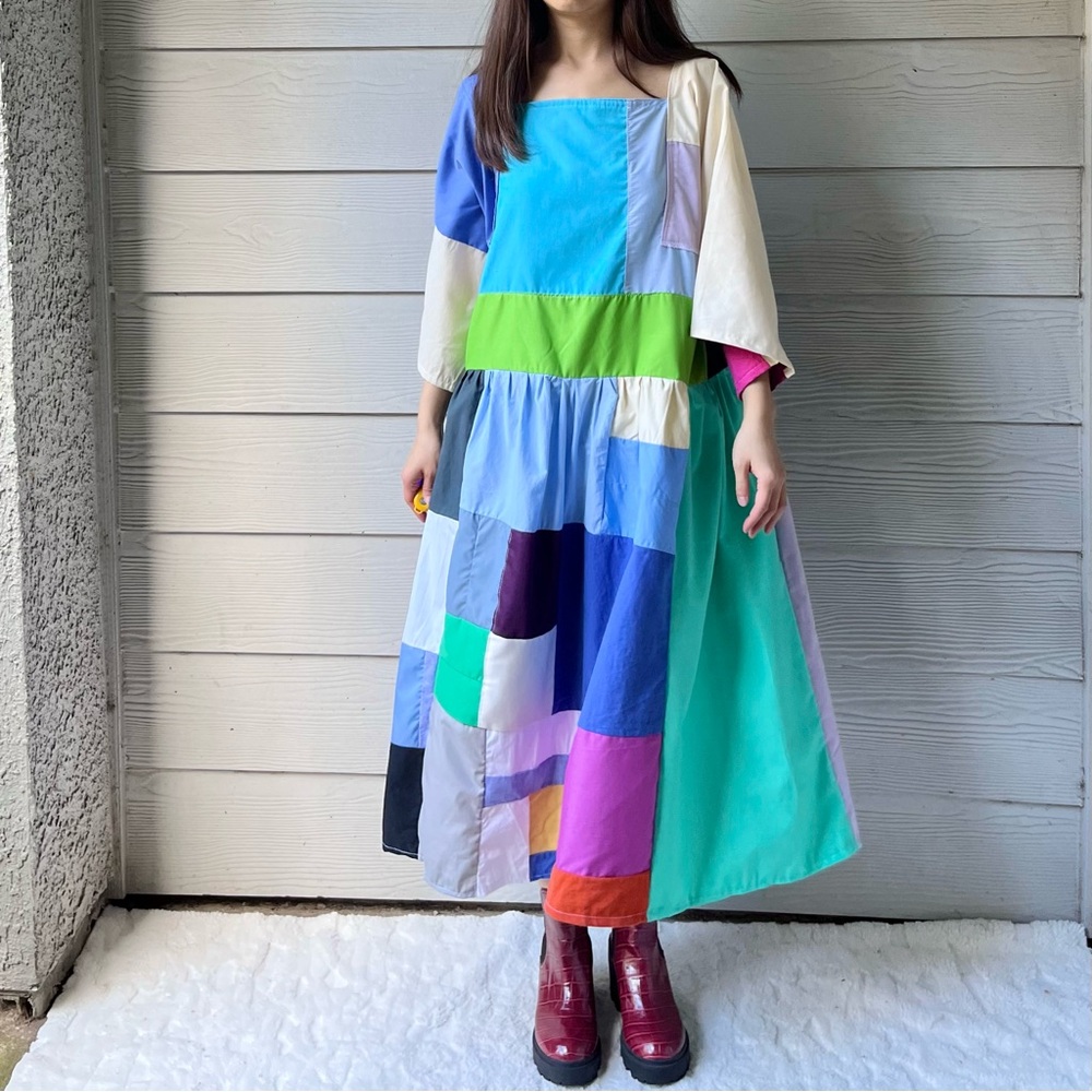 Handmade Quilted Patchwork Colorblock Dress SKU 12157 - Picture 5 of 14